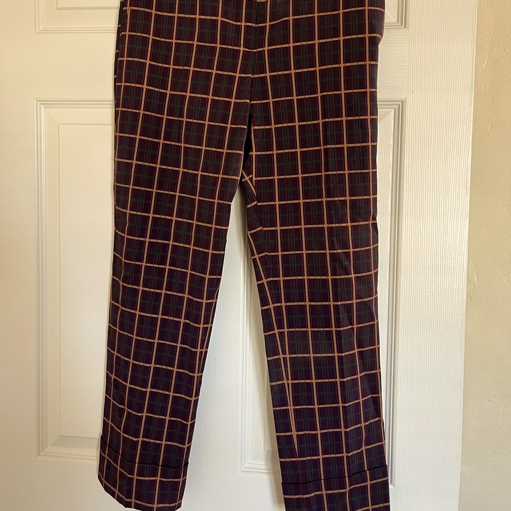 Theory Maroon Plaid Pants